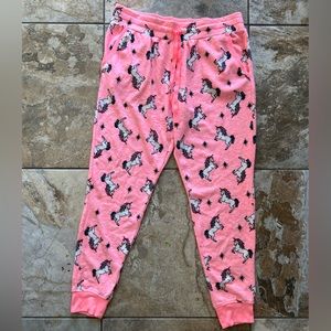 NWOT pink soft cozy pants with unicorn print medium